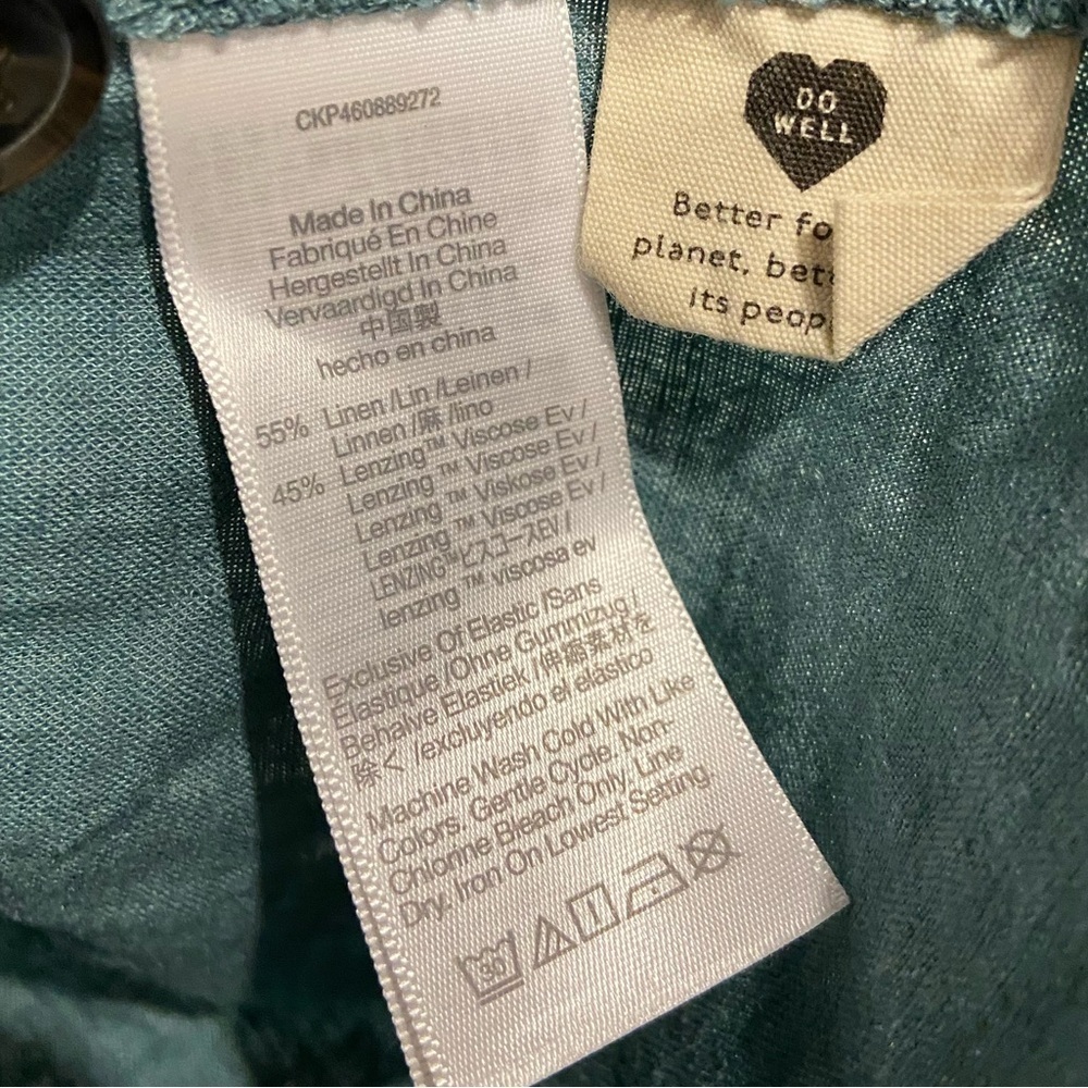 Madewell Blue Linen-Blend Lucie Smocked Peplum Top Blouse XS - Picture 9 of 9